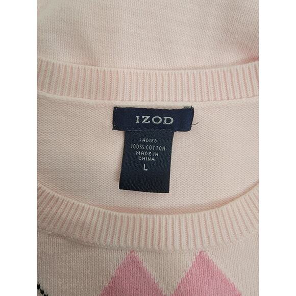 Izod Pink Old School 100% Cotton Argyle Sweater Large Vintage Women’s Clueless - Picture 7 of 8